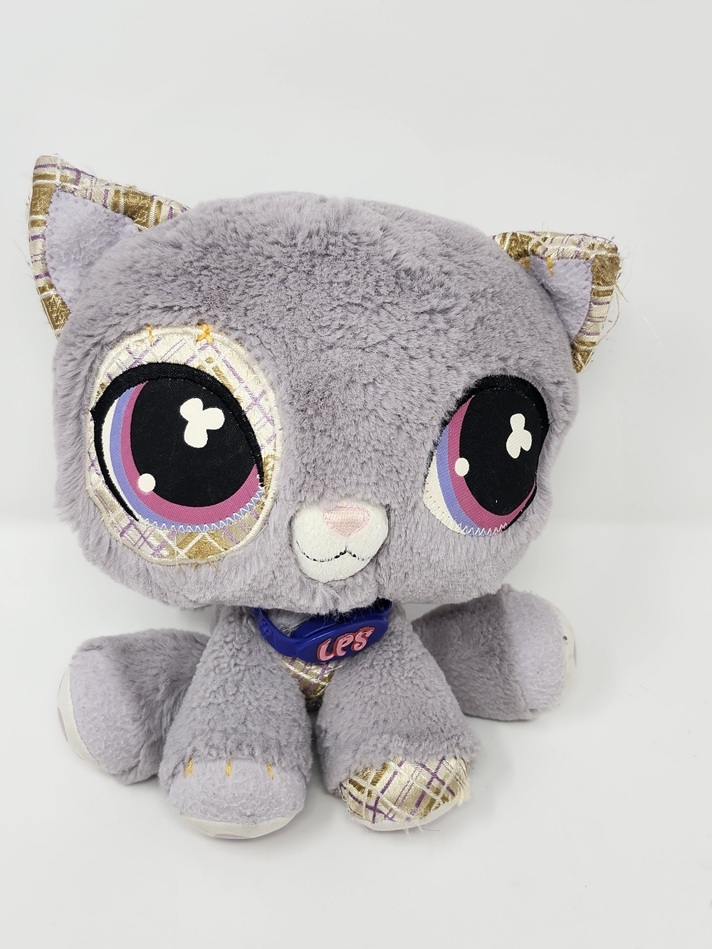 Littlest Pet Shop VIP Gray Cat Plush 2007 LPS Plaid Ears Kitty Y2K Hasbro VTG